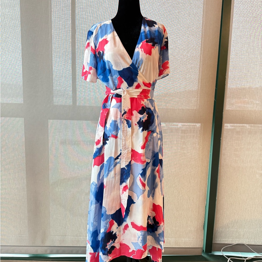 Alfani Floral Wrap Dress in Blue and Pink